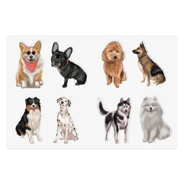 8 Cute Dog Sticker Sheets-Adorable Vinyl Stickers for Pet Lovers