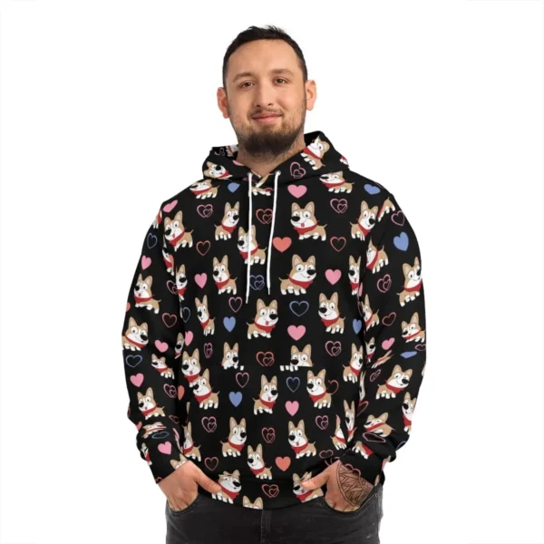 Cozy black hoodie with cute dog pattern Men Front