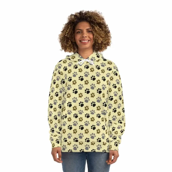 Yellow dog paw pattern hoodie Women Front